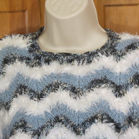 VTG By Dianne Sweater Vest Pullover Lt Blue/Grey/3D Feather White Yarn Size Med? - Picture 2 of 7